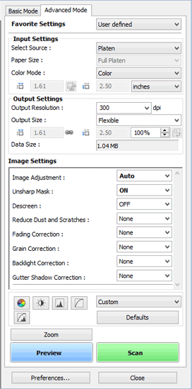 Advanced Mode adjustment panel