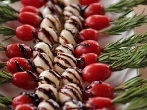 Caprese Skewers with Plum Balsamic Drizzle